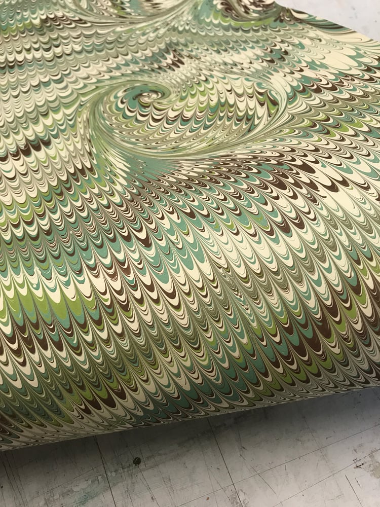 Image of Marbled Paper #24 'Green and brown Nonpareil with swirl' 