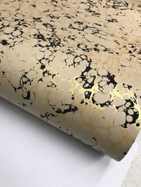 Image 3 of Marbled paper #91  - 'Metallic Gold & black vein' on Fawn