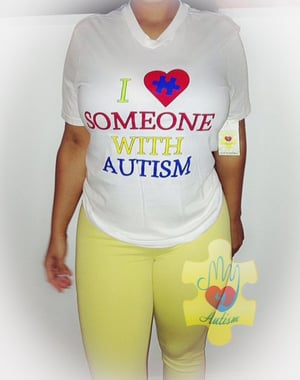 Image of I LOVE SOMEONE WITH AUTISM V-NECK SHIRT