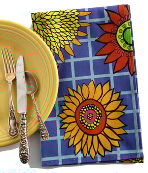Image of Blue Graphic Sunflower Tea Towel - FREE SHIPPING