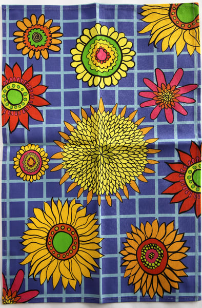 Image of Blue Graphic Sunflower Tea Towel - FREE SHIPPING