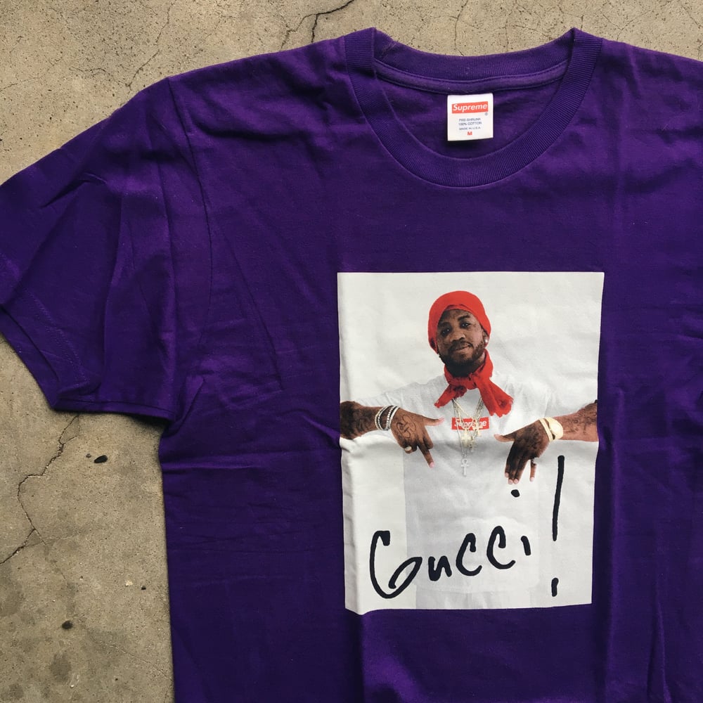 Image of F/W 16’ Supreme Gucci Mane Photo Tee (Purple).