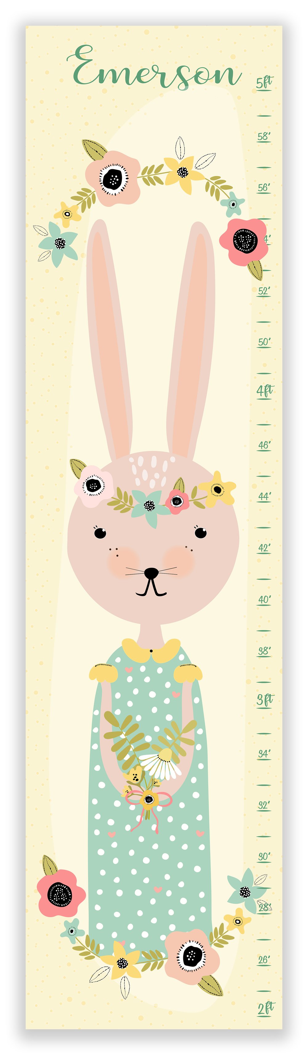 Image of Sweet Vintage Bunny Personalized Canvas Growth Chart