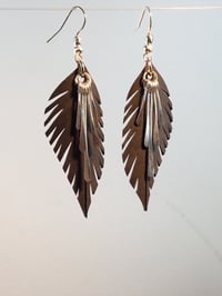 Image 2 of Feather with Hammered Fan Bike Inner Tube Earrings 