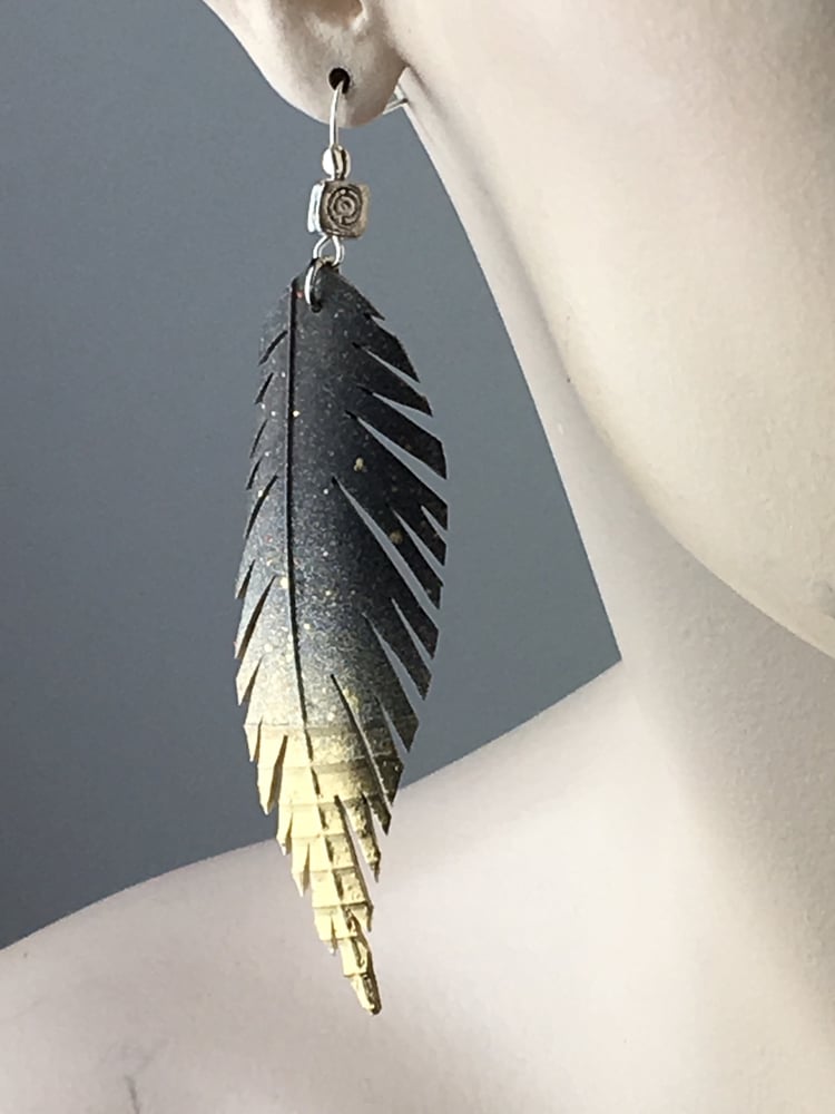 Fishbone Feather Small Bike Tire Inner Tube Earrings ReTired Generation