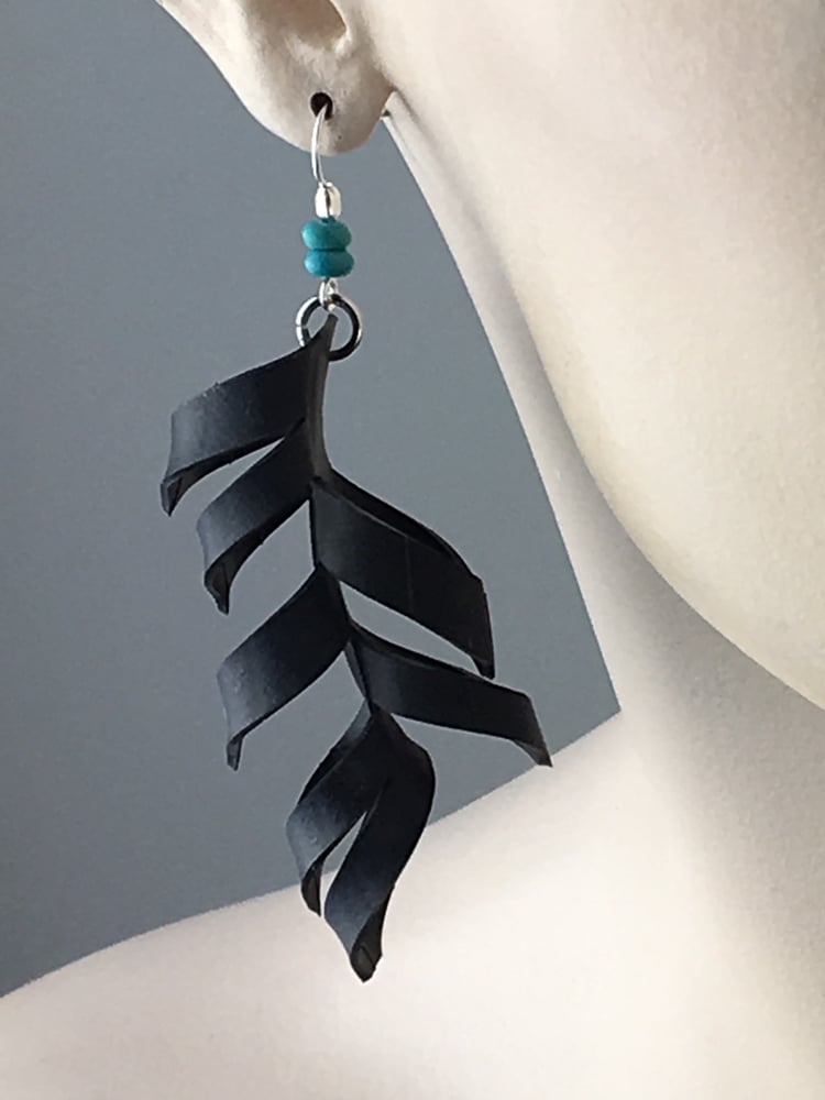 Fishbone Feather Small Bike Tire Inner Tube Earrings ReTired Generation