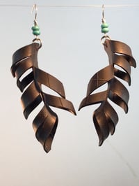 Image 2 of Fishbone Feather Turquoise Bike Tire Inner Tube Earrings 