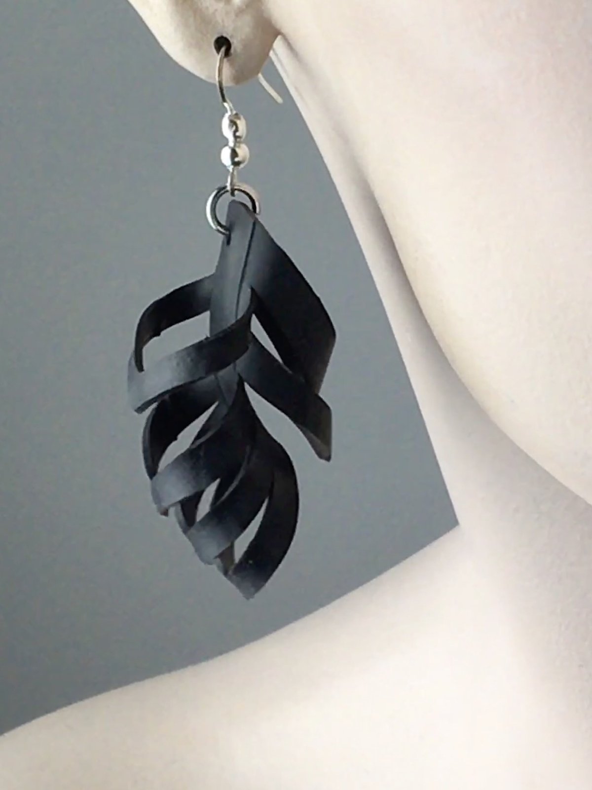 Fishbone Feather Small Bike Tire Inner Tube Earrings ReTired Generation