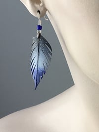 Image 1 of  Royal Blue Fade Feather Bike Inner Tube Earrings  