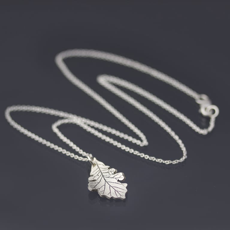 Brushed Sterling Silver Bur Oak Leaf Necklace Image 4
