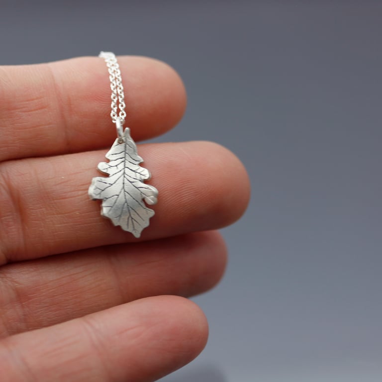 Brushed Sterling Silver Bur Oak Leaf Necklace Image 5