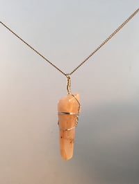 Image 3 of Determination Pillar Wrapped Rose Quartz Tumbled River Stone Necklace  