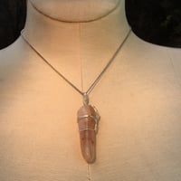 Image 1 of Determination Pillar Wrapped Rose Quartz Tumbled River Stone Necklace  
