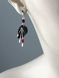 Image 1 of Pixie Fan Red Beaded Drop Bike Inner Tube Earrings
