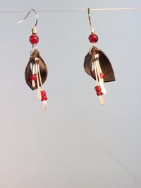 Image 2 of Pixie Fan Red Beaded Drop Bike Inner Tube Earrings
