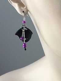 Image 1 of Pixie Fan Iridescent Purple Beaded Drop Bike Inner Tube Earrings