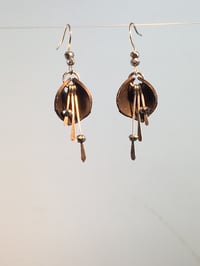Image 2 of Pixie Fan Faceted Glass Hematite Beaded Drop Bike Inner Tube Earrings