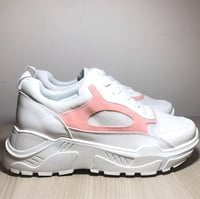 sneakers da donna in pelle bianca con pink lines 