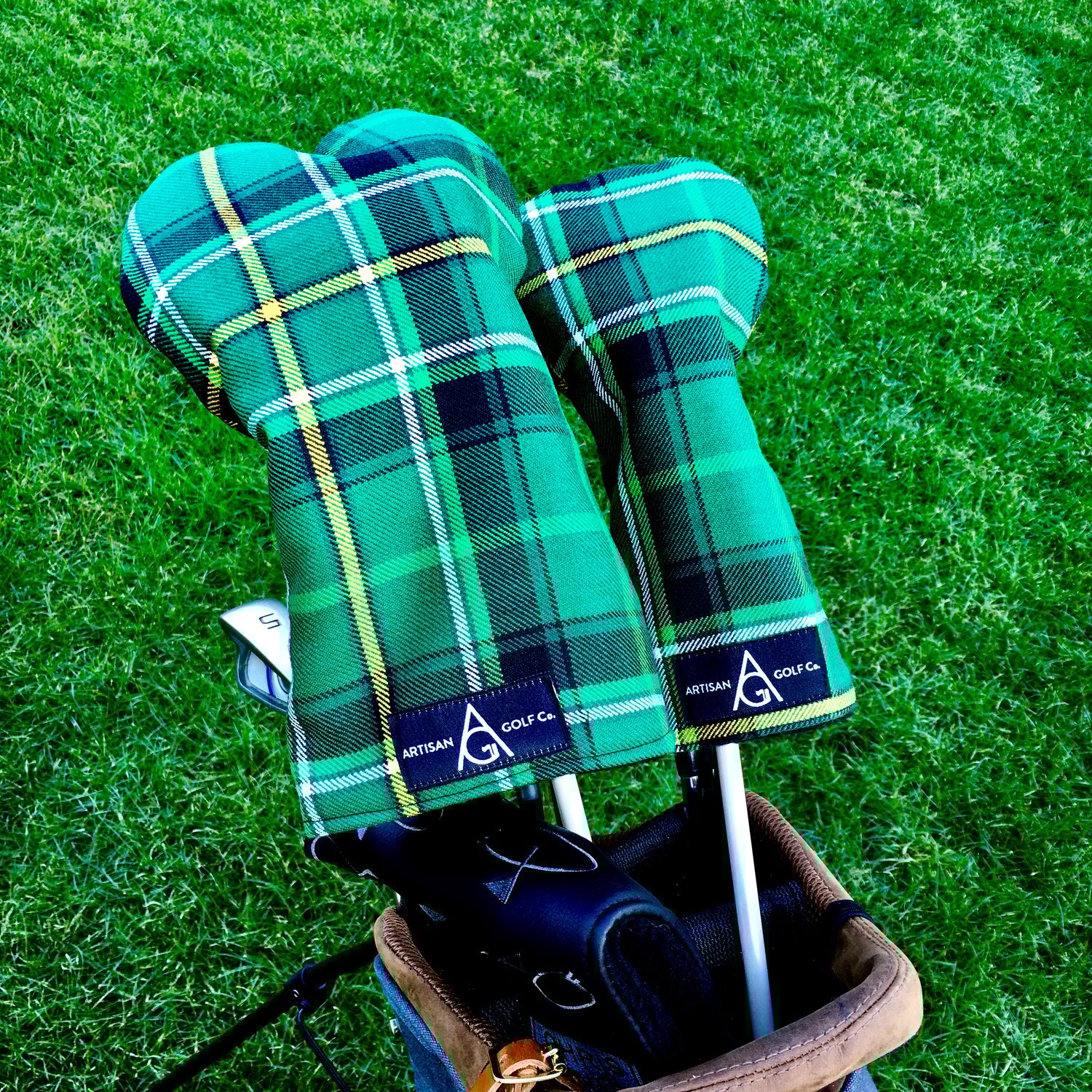 Image of Glasgow Celtic FC Green & White Tartan Golf Head Covers