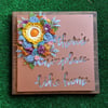Copper and Wood "There's no place like home" Quote Wall Decor with Mustard, Purple and Gray Felt Flo