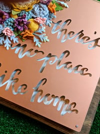 Image 2 of Copper and Wood "There's no place like home" Quote Wall Decor with Mustard, Purple and Gray Felt Flo