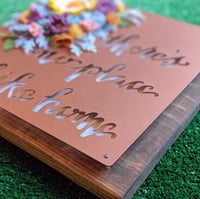 Image 3 of Copper and Wood "There's no place like home" Quote Wall Decor with Mustard, Purple and Gray Felt Flo