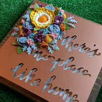 Image 5 of Copper and Wood "There's no place like home" Quote Wall Decor with Mustard, Purple and Gray Felt Flo
