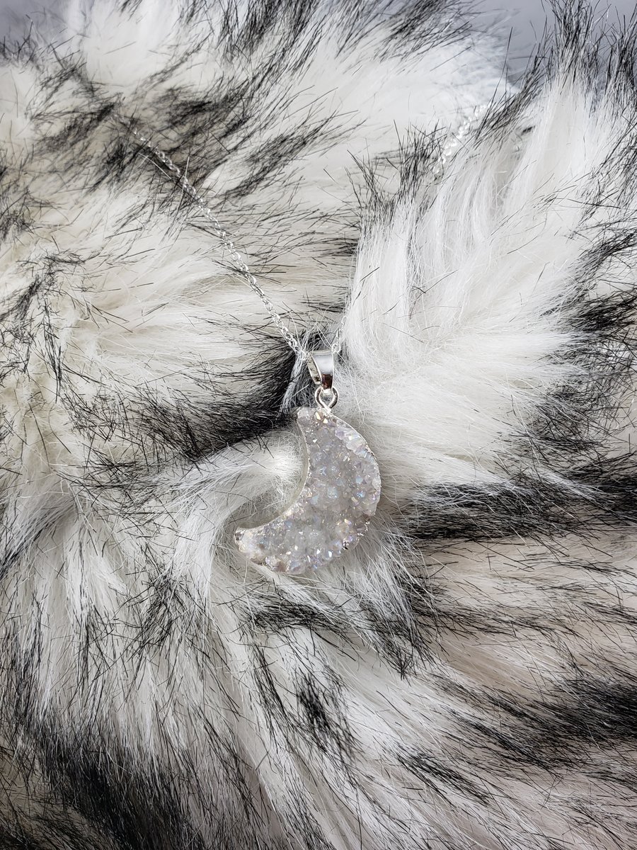 Image of Quartz Crystal Drusy Crescent Moon Necklace 