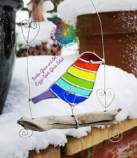 Image 2 of Rainbow bird on Driftwood branch - Made to order