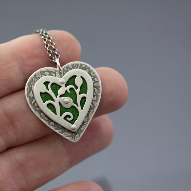 Felt and Sterling Silver Heart Necklace Image 4