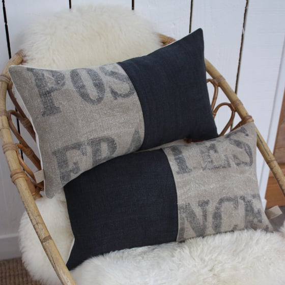 Image of Coussin Poste France & chanvre gris orage.