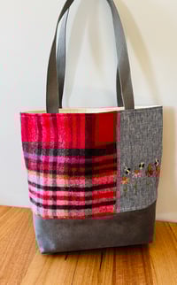 Image 1 of Raspberry Woollen Tartan-Embroidered Flowers