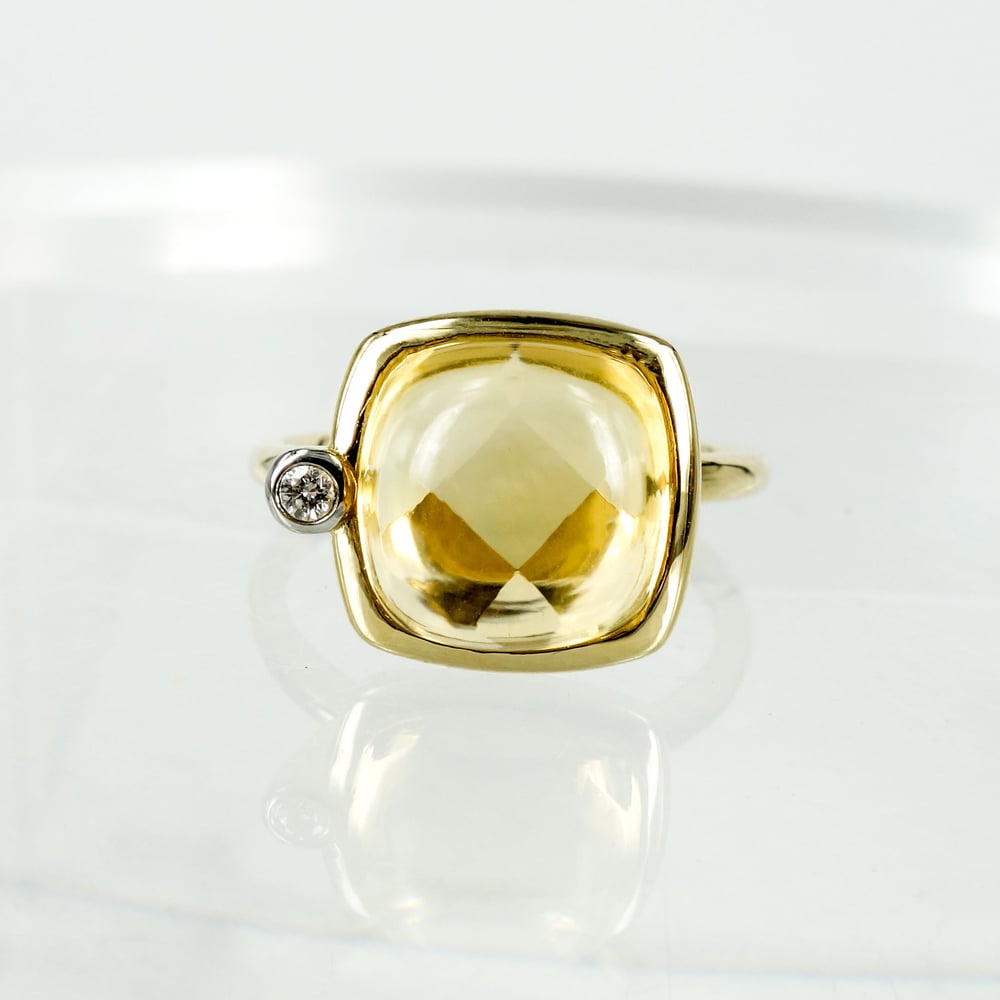 Image of 14ct yellow gold dress ring with Citrine and diamond 