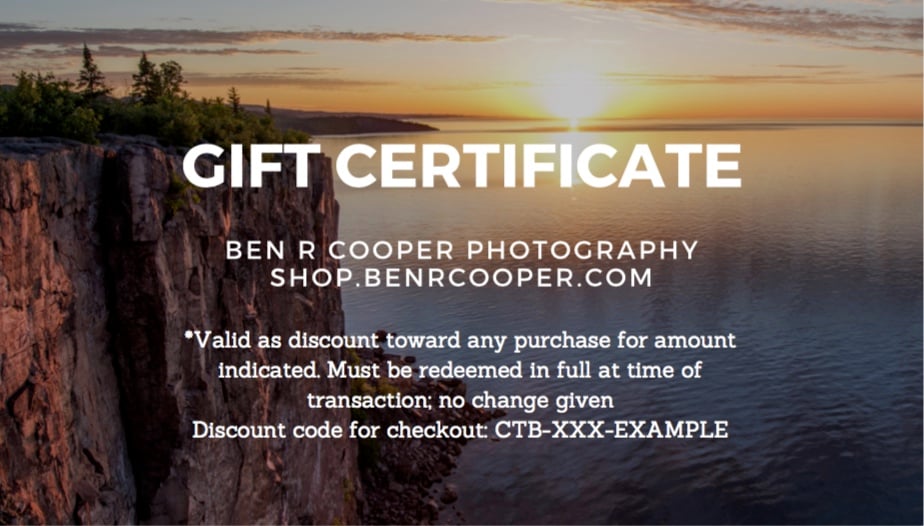 Gift Certificate Ben R Cooper Photography