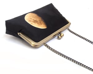 Image of Yellow moon, printed silk clutch bag + chain handle