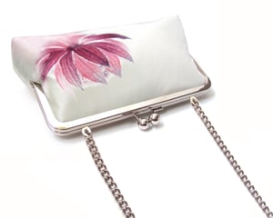 Image of Astrantia flower, printed silk clutch bag with optional chain handle