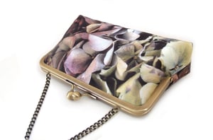 Image of Hydrangea flower, silk clutch purse with optional chain handle