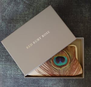 Image of Peacock feather, silk clutch bag with optional chain handle