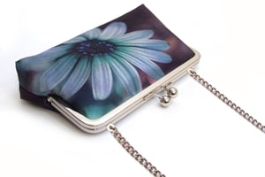Image of Blue Daisy silk clutch bag with optional chain handle