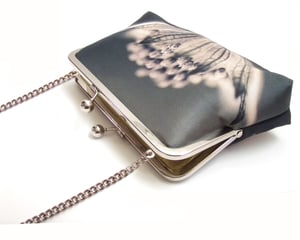 Image of Silver flower printed silk purse, astrantia + chain handle