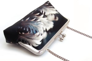 Image of Silver leaves, silk clutch bag with optional chain handle