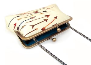 Image of Yellow arrows, printed silk clutch bag + chain handle