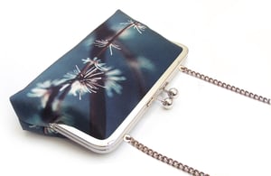 Image of Silver twigs, printed silk clutch purse + chain handle