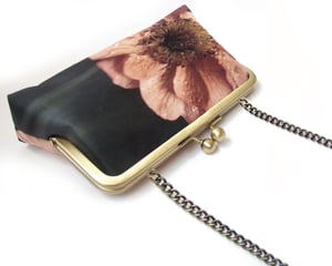 Image of Coral poppy flower, silk clutch purse with optional chain handle