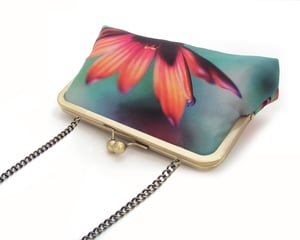 Image of African Daisy, printed silk clutch bag with optional chain handle