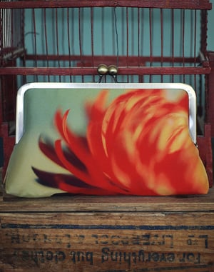 Image of Orange flame flower, printed silk clutch bag 