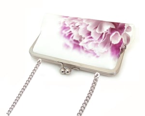 Image of Pink blossom, printed silk clutch bag + chain handle