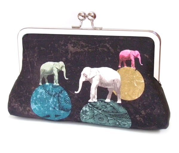 Image of Elephants silk clutch purse