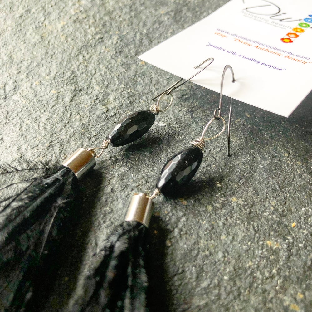 Image of Black Feathers with faceted Onyx 
