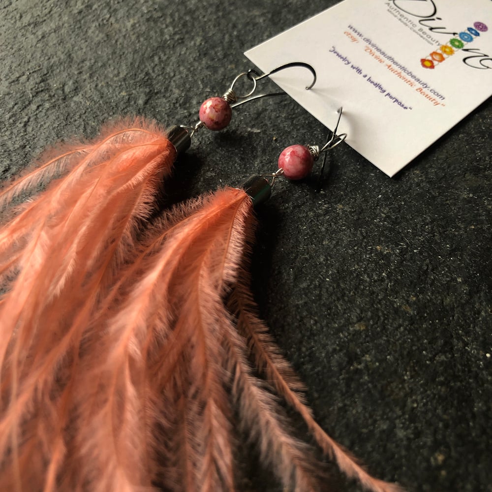 Image of Peachy Pink Feathers with Pink Lepidolite 